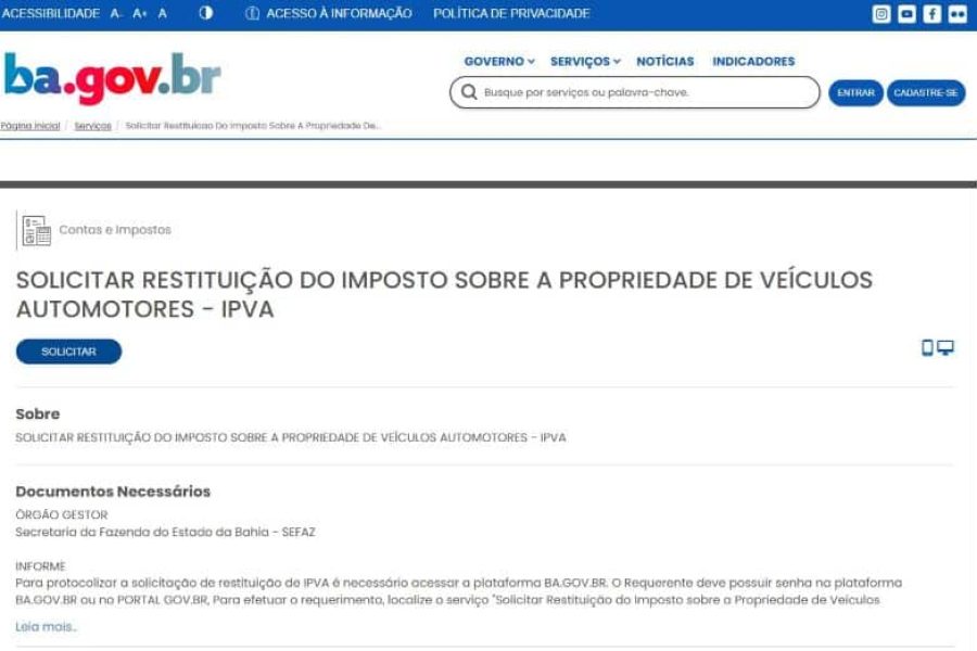 Tela do portal ba.gov.br